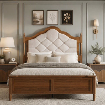 Bed Frame with Upholstered Headboard and Panel Footboard
