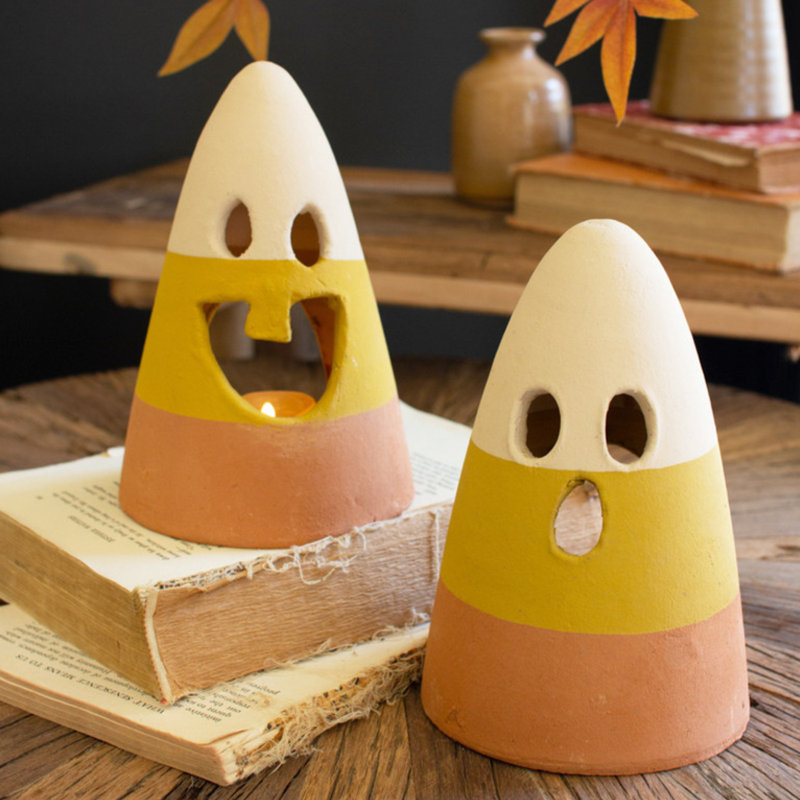 SET OF TWO CANDY CORN LANTERNS