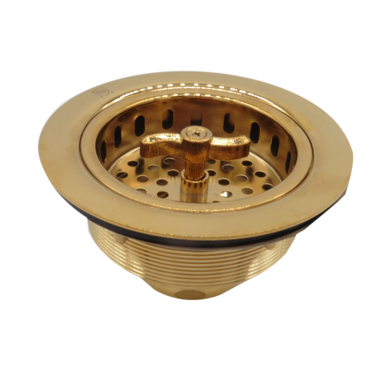 COMBO PACK 3-1/2" Wing Nut Twist Style Kitchen Sink Basket Strainer and Waste Disposal Drain Trim, Polished Brass