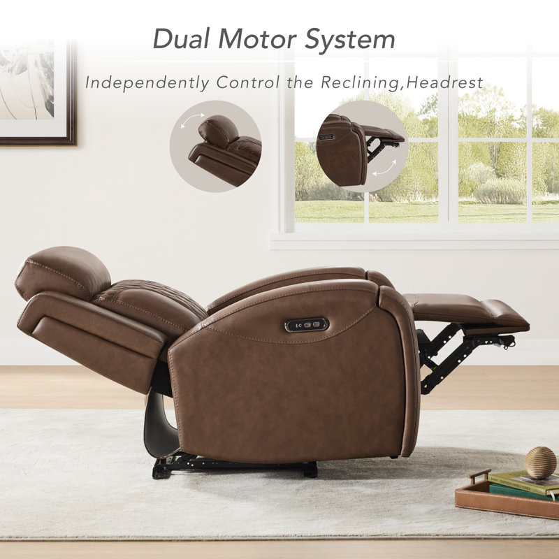 Top Grain Leather Dual-Motor Lay-flat Recliner with Power Headrest, Cafe