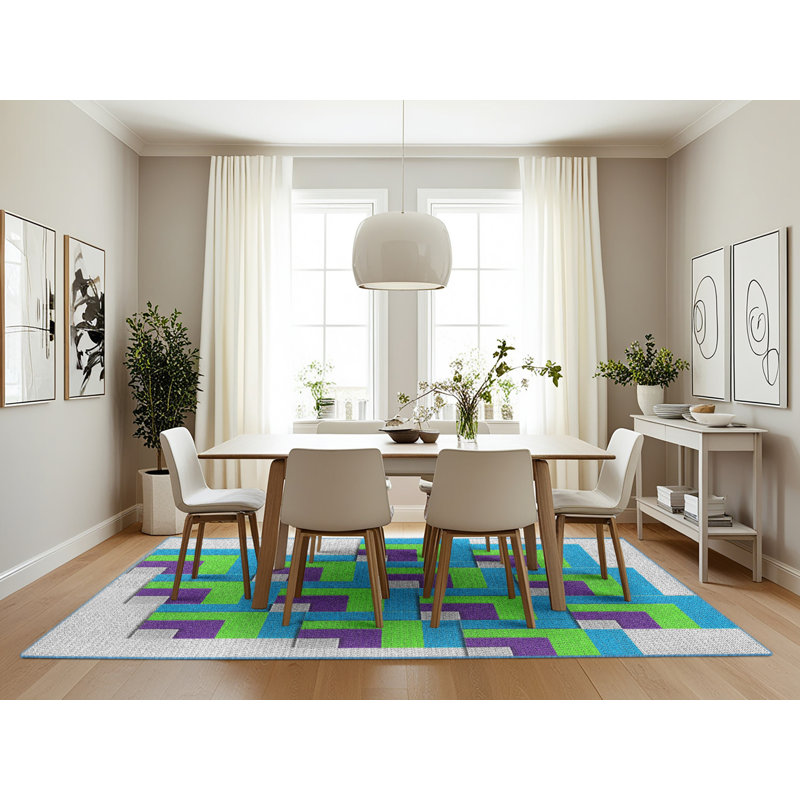 Tapis bleu à motif géométrique Kistler, Rectangle 7 pi x 10 pi