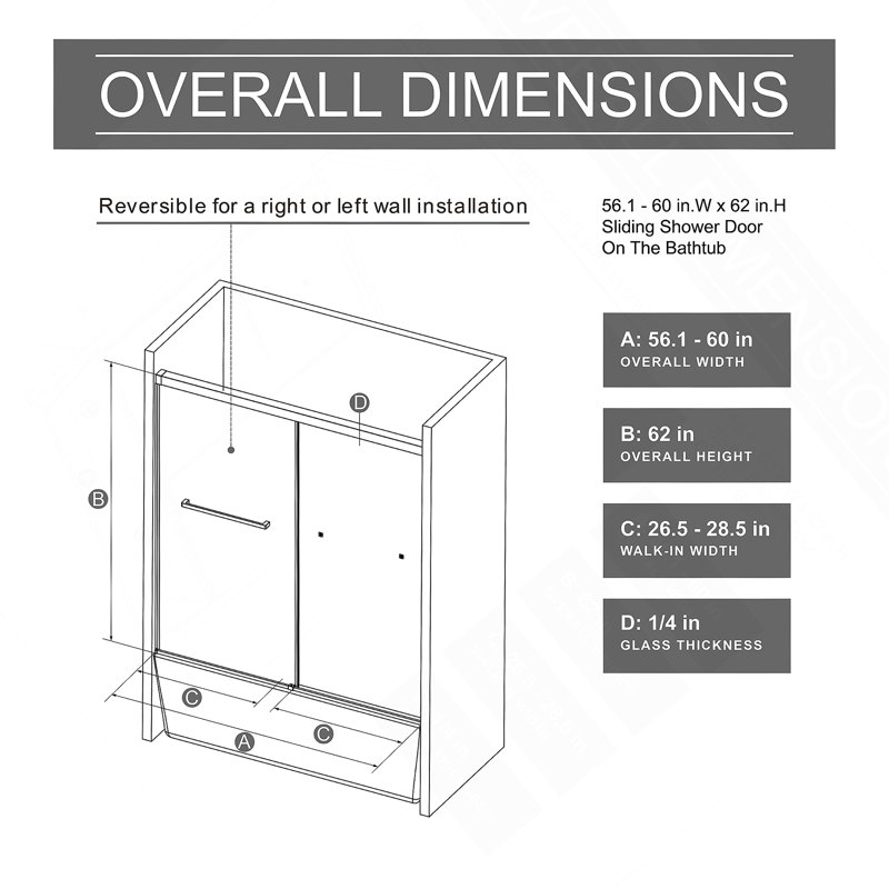60X62 Inch Standard Size Frameless Aluminum Shower Door, Dual Sliding Doors With Quiet Soft-Close Track, Easy 30-Min Install, Enhanced Leak Protection With Lengthened Water Guard