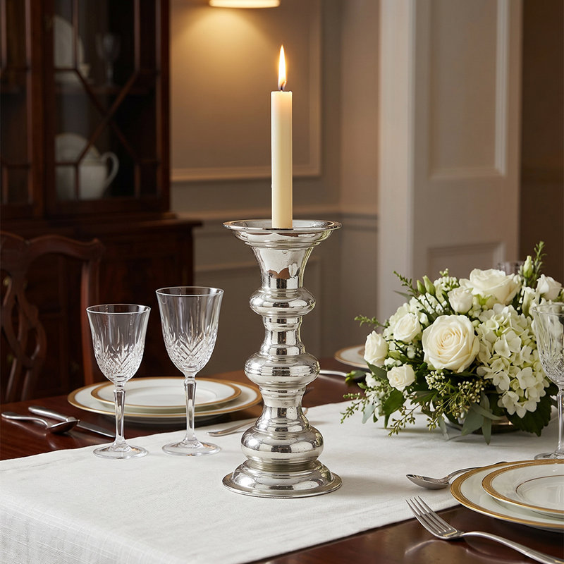 Mercury Glass Pillar Candle Holders, Silver Glass Candle Holder