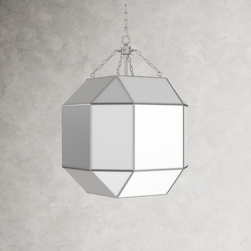 Reid 3 - Light Lantern Pendant, 27.25" H x 18.5" W x 18.5" D, Brushed Nickel, White