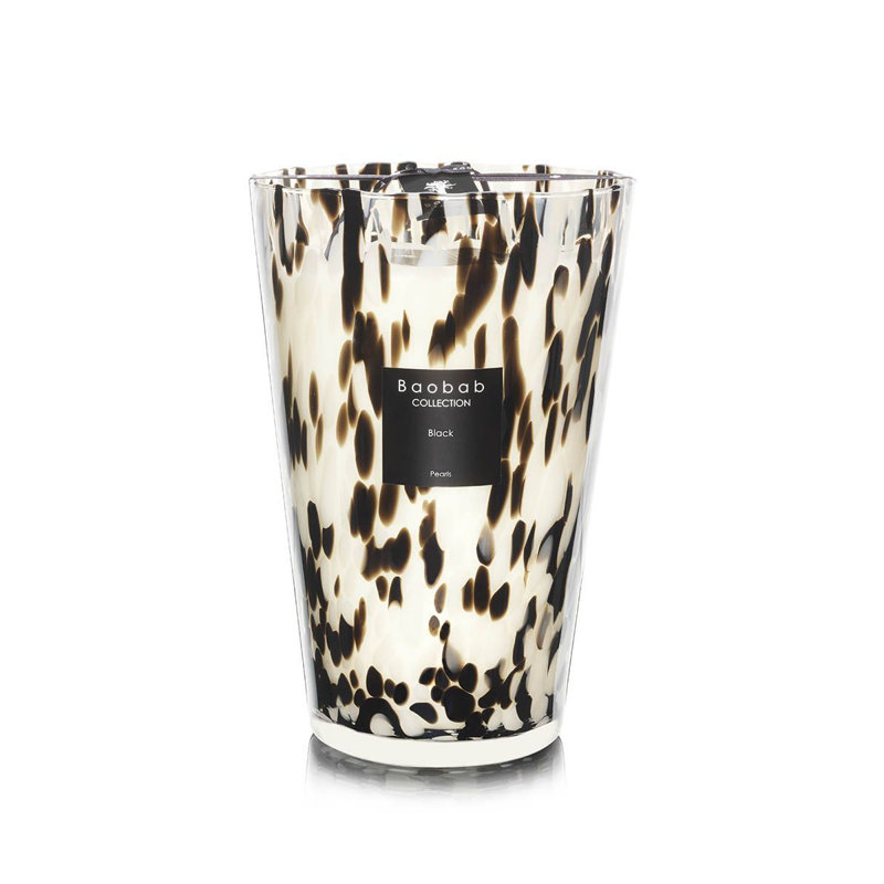 Pearls Black Candle, 13.8" H x 9.36" W x 9.36" D