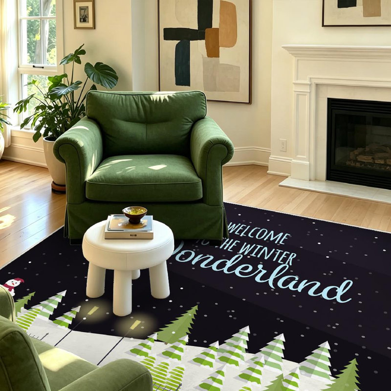 Tapis intérieur orange lavable à la machine, motif Parc, Forêt et Nuit d'hiver, Rectangle 39" x 63"