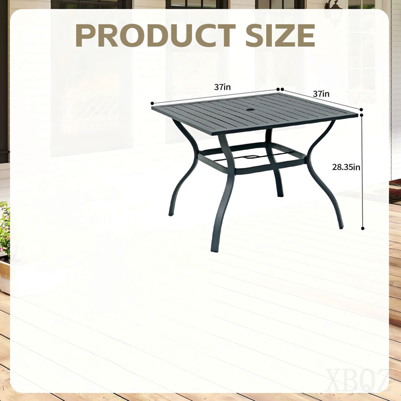 Table carrée 37 po en métal avec trou pour parasol (table seulement)