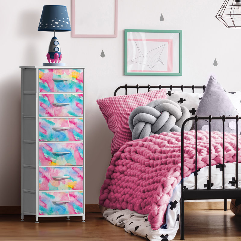 Sorbus 6 Drawers Tall Dresser with Steel Frame, Wood Top & Easy Pull Foldable Fabric Bins