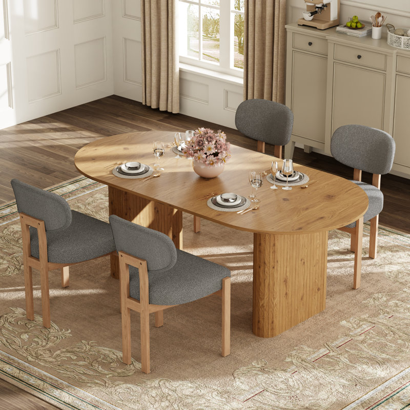 Ensemble de table de salle à manger avec table ovale et 4 à 6 chaises rembourrées, Beige, Gris