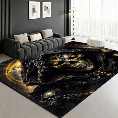 Tapis Gothic Reaper Skull, motif de fantaisie d'horreur foncé, artistique audacieux, lavable à la machine, envers antidérapant, tapis d'intérieur Moody pour salon, chambre à coucher, caverne d'homme, appartement