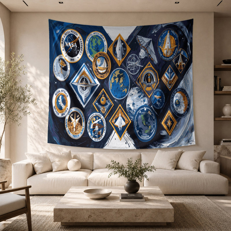 Tapisserie murale «Space Moon Landing Mission Patchs», 26 po x 36 po