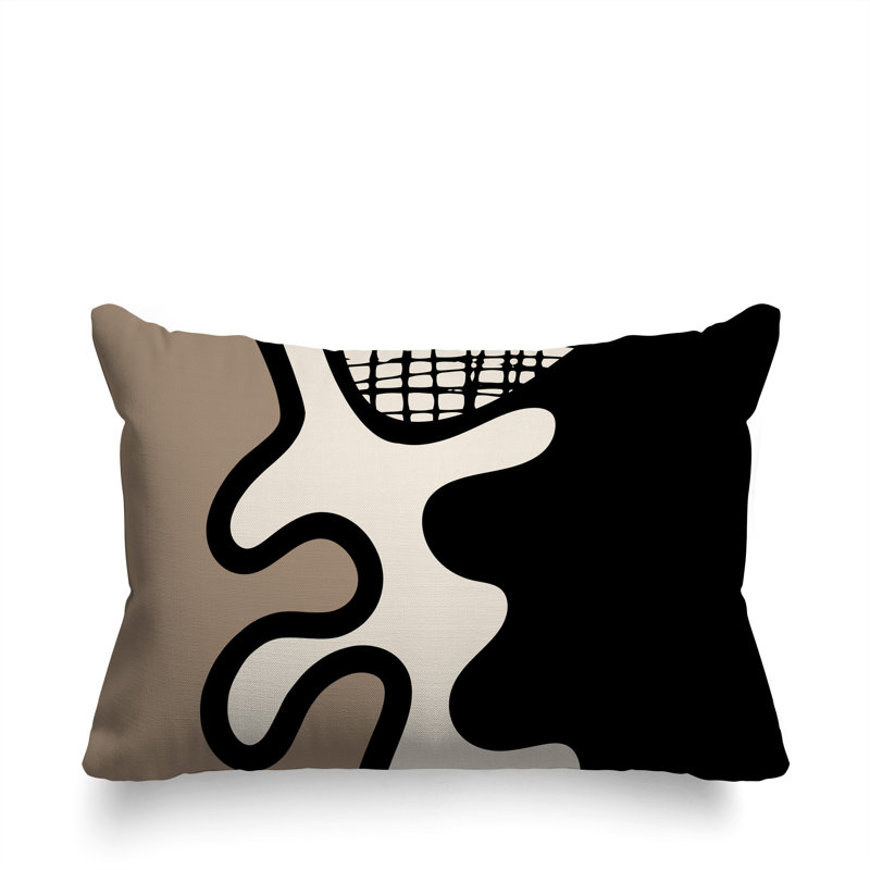 Oreiller rectangulaire réversible intérieur / extérieur Vido, Beige / noir / blanc cassé, H 14 po x l 20 po