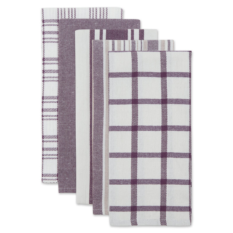 Cotton Stripe Jacquard Tea Towel Kitchen Towel, Eggplant