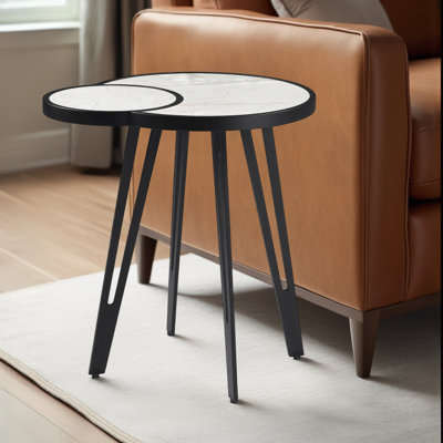 Table basse ovale blanche Ardoin Contemporary Modern de 16,5 po avec plateau en pierre frittÃ©e