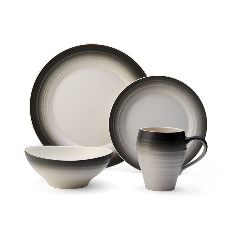 Mikasa Swirl 4-Piece Place Setting, Service for 1, Ombre Graphite