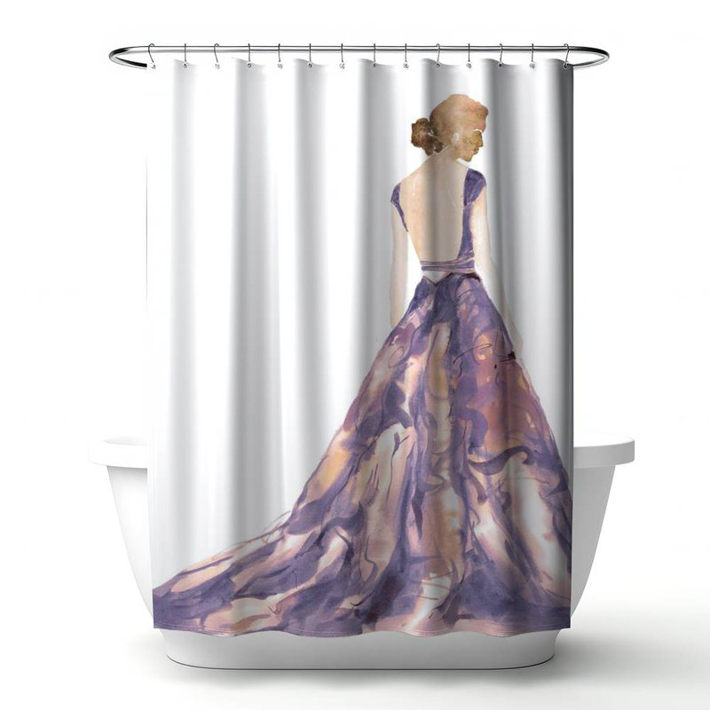 Shower Curtain FA32 – Polyester Shower Curtain, Dye Sublimation Print, 71" W × 74" L, White/Purple