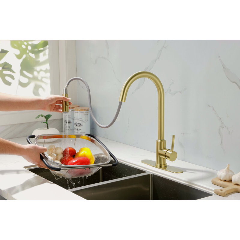 Robinet de cuisine avec douchette extractible, Doré