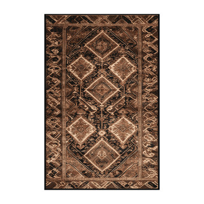 Machine Washable Art Deco Brown Area Rug