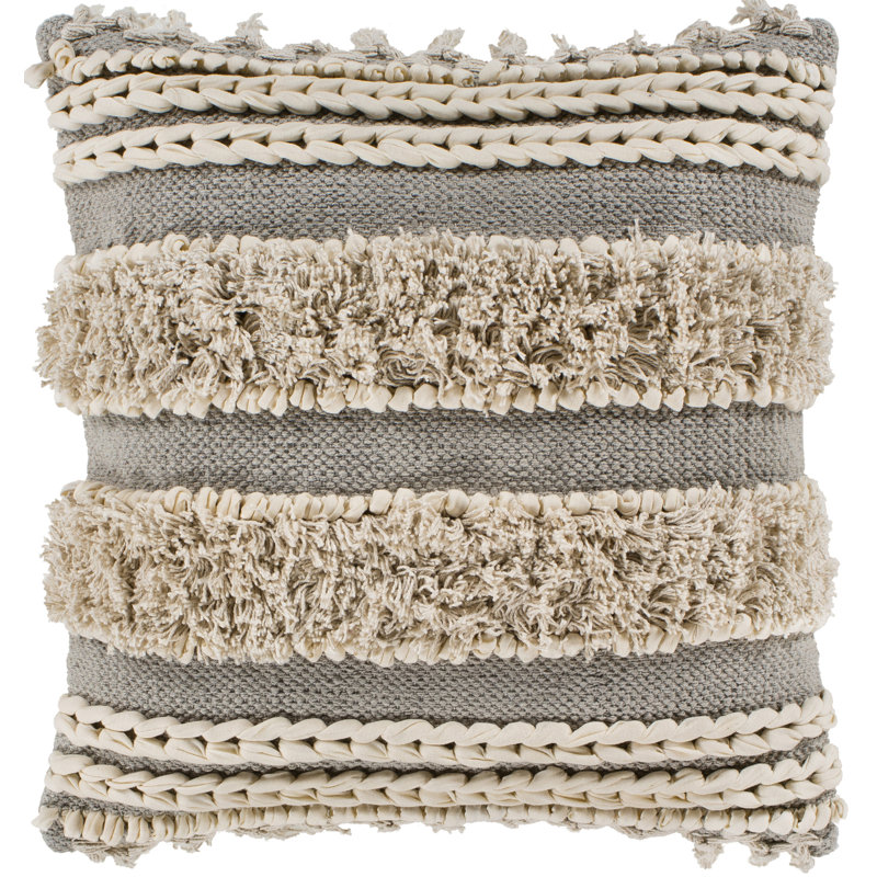 Housse et insert de coussin en coton Keiontae, 22 po x 22 po, Taupe, Polyester/ bourre en polyester