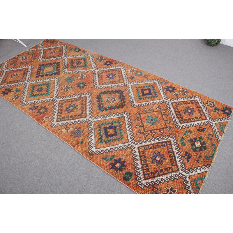Tapis turc rétro Anatolian Oushak orange vif - parfait pour rehausser le décor du salon