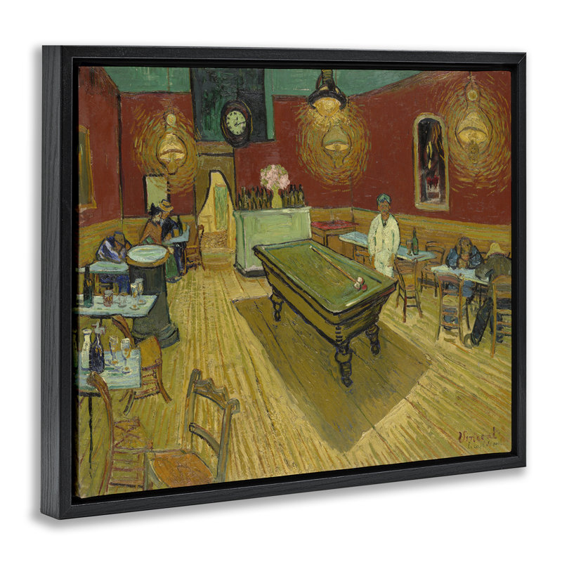 Van Gogh, "The Night Café", toile flottante encadrée par One1000, Cadre flottant noir de jais, H 17 po x l 21 po