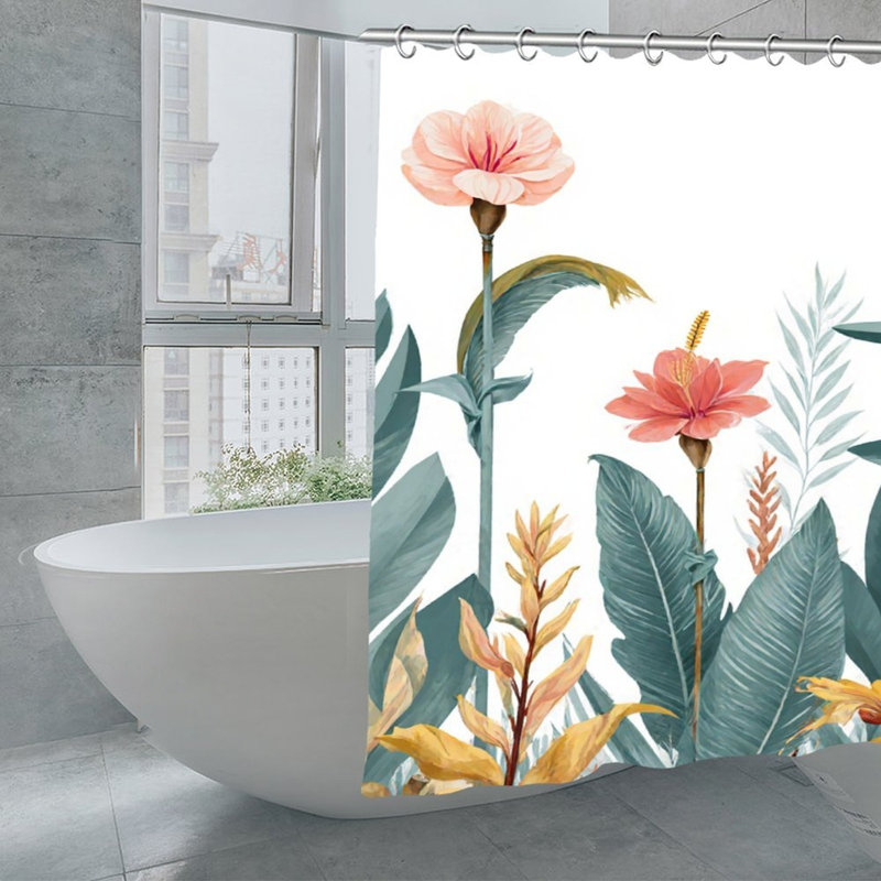 Rideaux de douche à motif floral tropical, 71 × 71, Motif floral vert