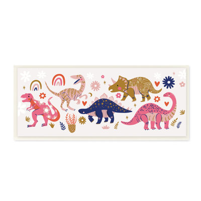 Joyeux dinosaures fantaisistes avec des fleurs arc-en-ciel