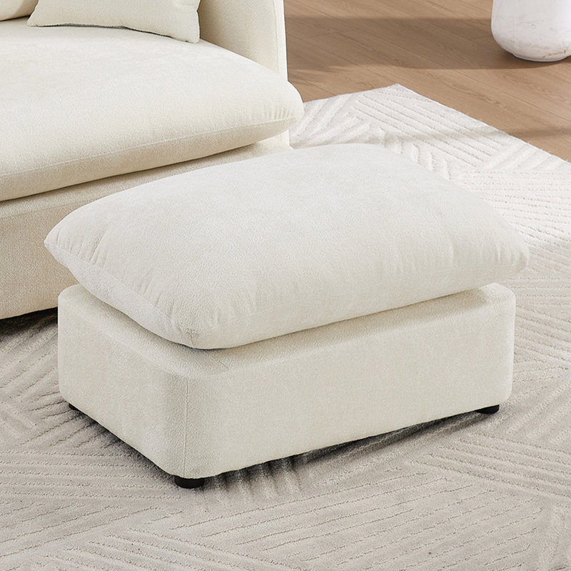 Repose-pieds modulaire en chenille 31,2 po avec pieds en bois massif, Beige