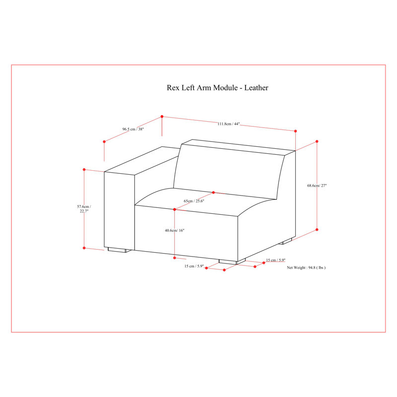 Rex Sienna Genuine Leather Left Arm Sofa Module