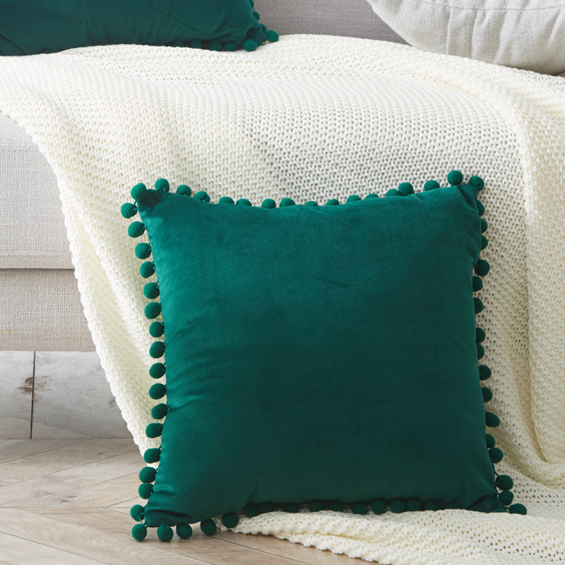 Housse de coussin Pom Pom, Vert, 18 po x 18 po