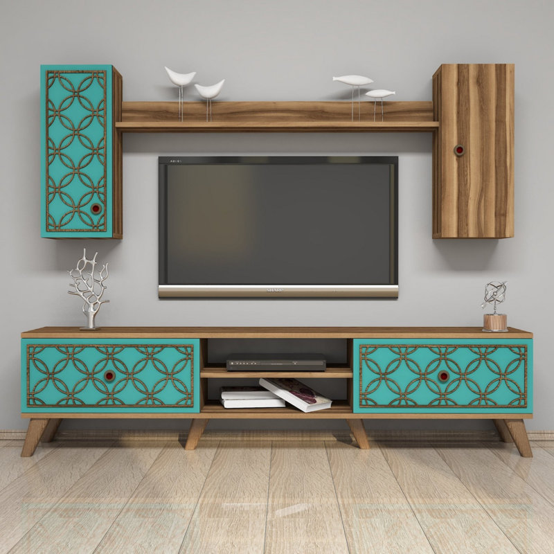 Foster Entertainment Center for TVs up to 70", Walnut/Turquoise