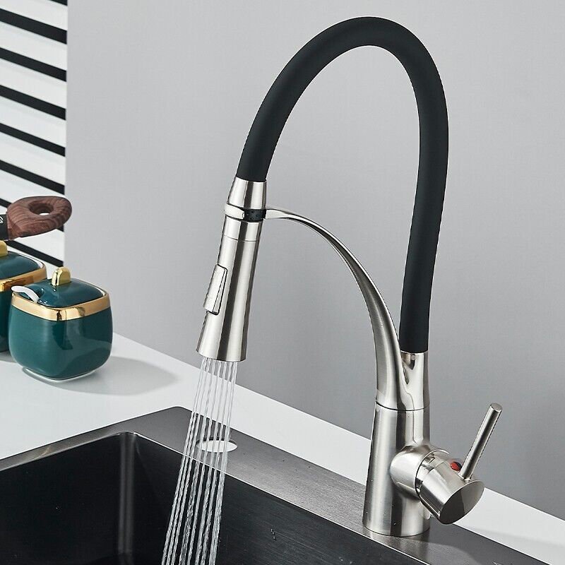 Belfry Kitchen Asaad Pull Out Kitchen Faucet, Brushed Nikcel/Black 