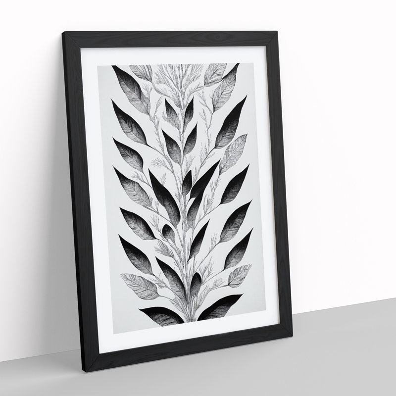 XV1022-2570X Leaves Pattern No.4 - Single Picture Frame Print, Black, 64cm H x 46cm W x 2cm D