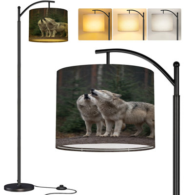  Lampe sur pied à arc Deux loups hurlants Northern Tall Lampe sur pied moderne Abat-jour réglable en lin 3 températures