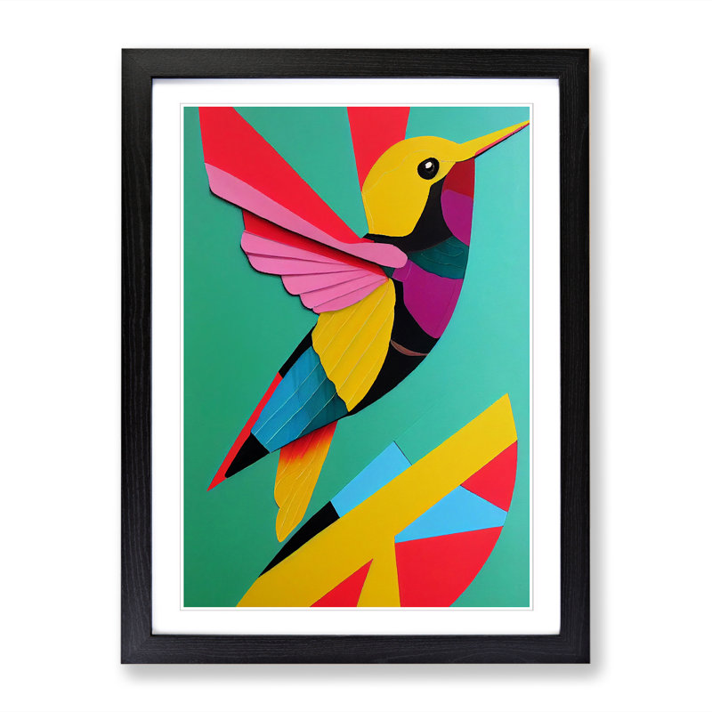 Adarrius Hummingbird Patchwork - Single Picture Frame Print, 64cm H x 46cm W x 2cm D, Black