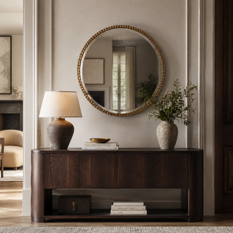 Ania Round Iron Beveled Wall Mirror