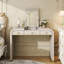 Bureau de coiffeuse en bois avec miroir rabattable, coiffeuse avec 2 tiroirs de rangement pour la chambre à coucher