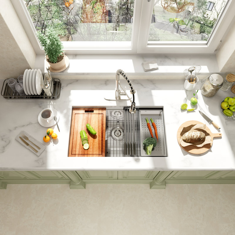 Évier de cuisine encastré à simple cuve en acier inoxydable, H 10 po x l 19 po x L 32 po