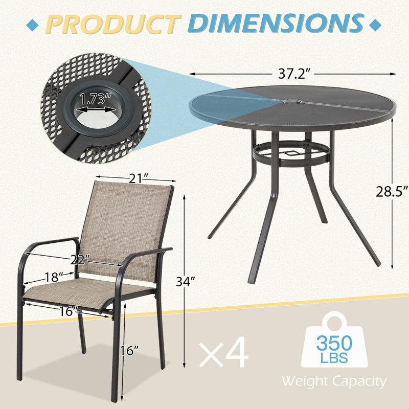 5 Pcs Outdoor Patio Table And Chair Set For 4