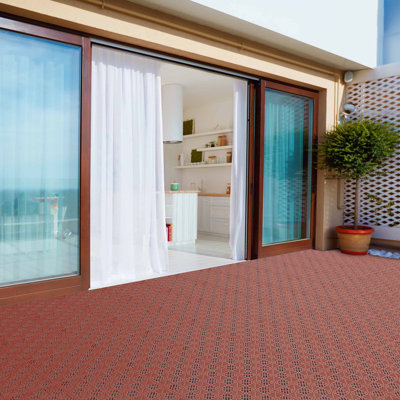 Deck Tiles - 30-Pack Polypropylene Interlocking Patio Tiles Outdoor Flooring for Balcony, Porch, and Garage by Pure Garden