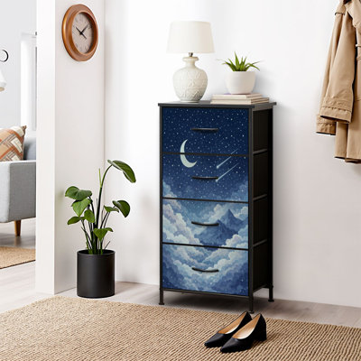 4 Drawer Dresser for Bedroom, Narrow Chest of Drawers, Wooden Top and Study Iron Frame 18"x37.5"-(WxH)