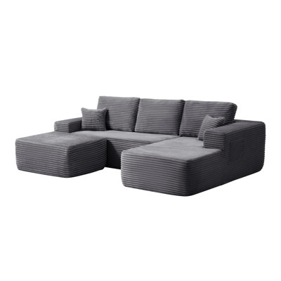 Spacious Modern Sectional Sofa, Plush Fabric, U-shape Chaise For Home