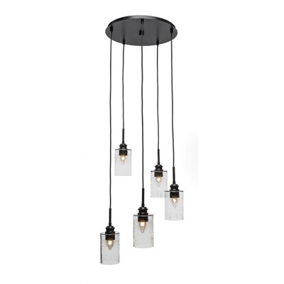 Edge 5 Light Cluster Pendalier Shown With 4" Clear Bubble Glass