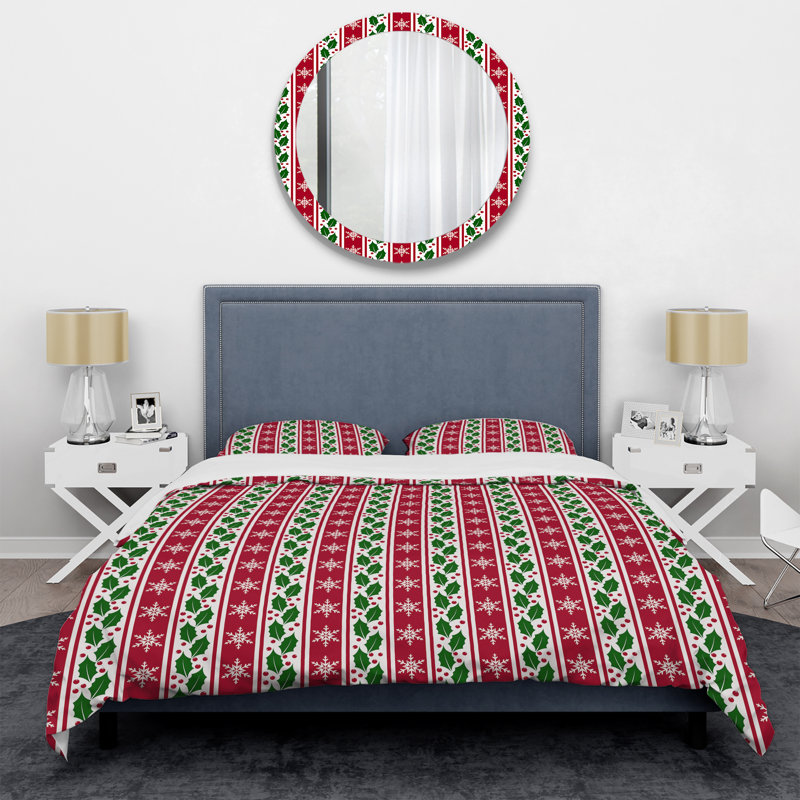 Motif à rayures vertes et rouges - Ensemble de housse de couette abstrait - Microfibre de polyester