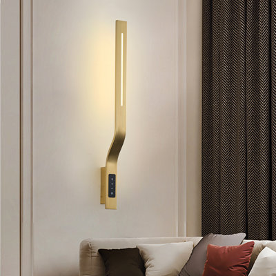 Applique murale moderne à DEL moderne à intensité variable avec panneau de commande tactile, 3 couleurs, à intensité variable, convient au salon, à la chambre à coucher, à la toile de fond, etc. (cuivre naturel)