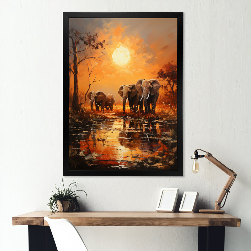 African Savannah Symphony V - reproductions d'art mural africain, Cadre noir, H 40 po x l 30 po x P 1,5 po