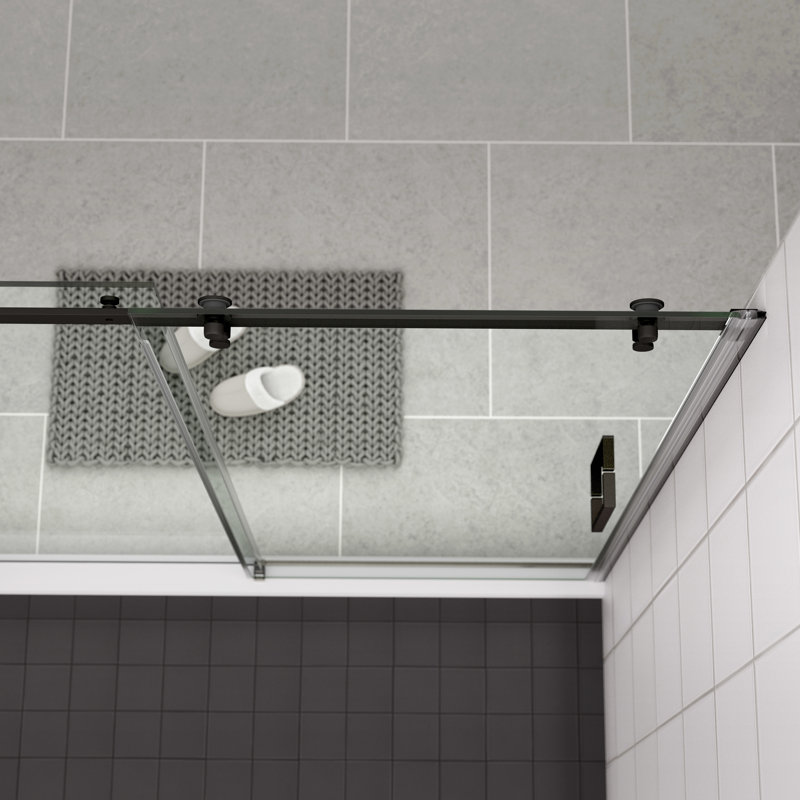 Porte de douche coulissante noir mat - verre trempé 5/16 po, porte de salle de bain fonctionnelle Nano Clean, finition mate, rainure murale réglable
