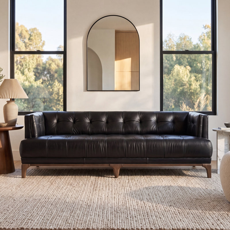 Beatrice Sofa-78"-Rider Black, Rider Black Genuine Leather