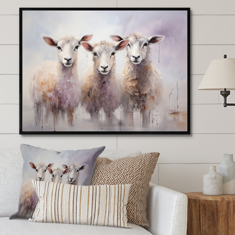 «White Pink White White Sheep Ethereal Ewes II», reproduction sur toile, Cadre flottant noir, 12" H x 20" W