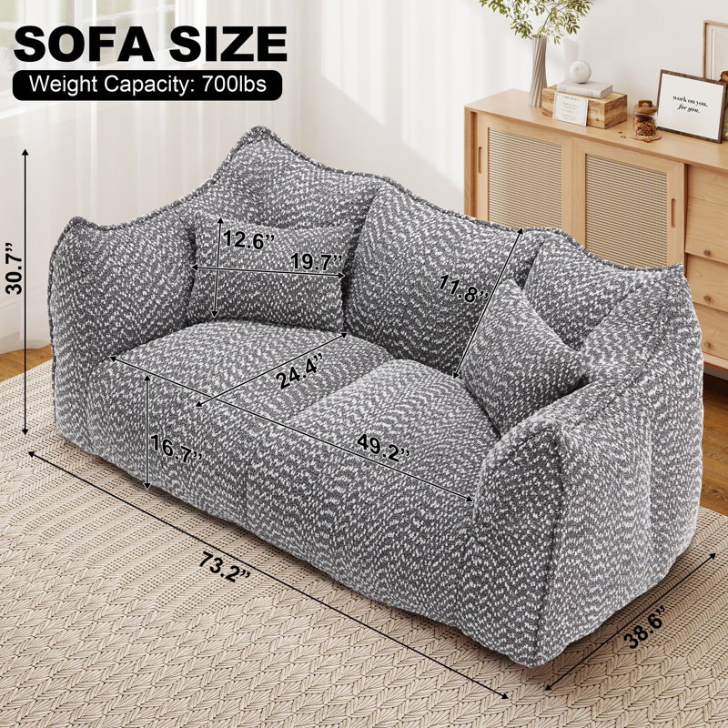  Causeuse 73 po, sans os 73 po, Chenille, Gris